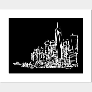 New York City Skyline (A Continuous Line Drawing in White Ink) Posters and Art